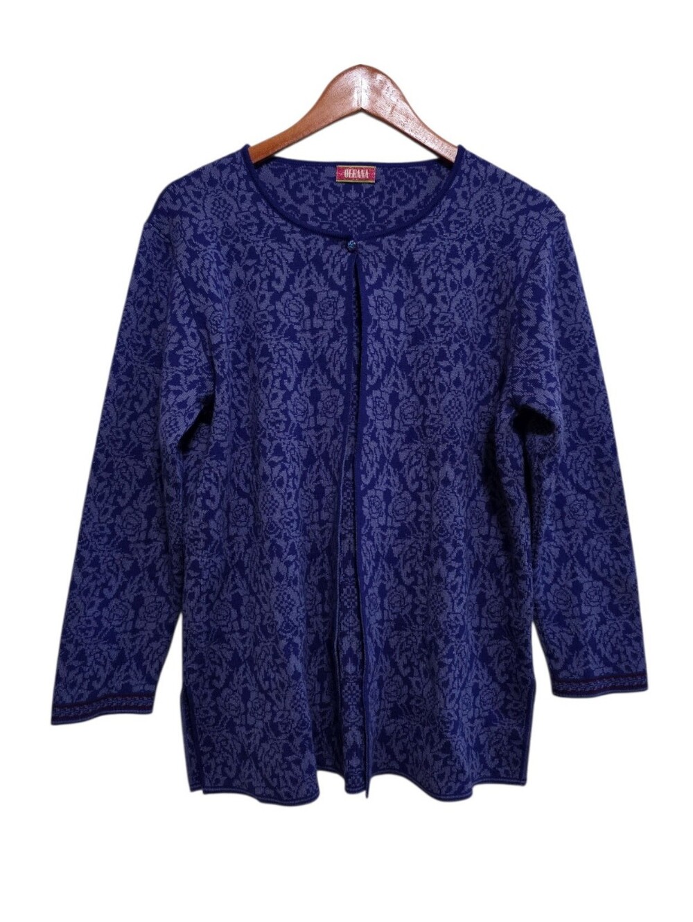 Oleana Single Button Cardigan in Blue Floral Size Medium